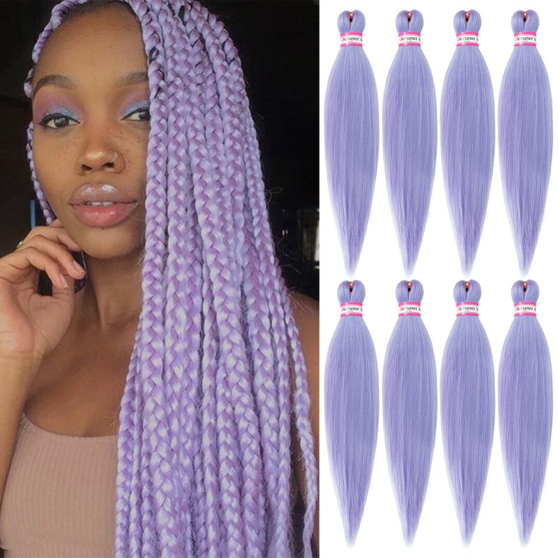 Light Purple Braiding Hair Pre Stretched 20 Inch 8 Packs Braiding Hair Extensions for Crochet Box Braids Twists Locs Hair Soft Yaki Texture Hot Water Setting 20inchLight Purple